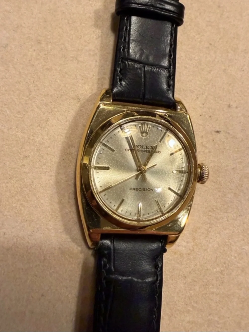1944 Rolex Oyster Speedking 14 Gold Clad a Gold Dial with Black Leather Strap